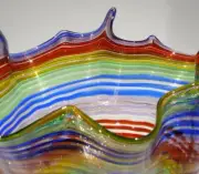 HAND BLOWN GLASS ART VASE/BOWL, DIRWOOD, RAINBOW, CENTERPIECE,n3754