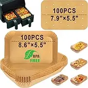 Pack of 200 Rectangular Air Fryer Paper Liners for Ninja, 100 Pieces Air Fryer Paper (8.6×5.5In) and 100 Pieces Baking Paper (7.9×5.5In) for Roasting Microwave