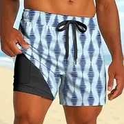 Men's Geometric Lined Shorts 2 in 1 Board Shorts Swim Shorts Mid Waist Hawaiian Holiday Side Pockets With Compression Liner Elastic Drawstring Waist Designer C