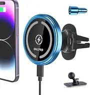 OHLPRO Compatible with Magsafe Car Mount Charger,15W Fast Magnetic Wireless Phone Vent Hook & 3M Adhesive Glue Never Block Air, Fits Dashboard Air Vents iPhone 14/13/12 Series Case Blue W11C