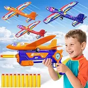 JUKUDAHU 3-Pack Airplane Launcher Toy Set for kids 3 4 5 6 7 8 9 10 12 Year Old - Foam Glider Planes with LED Flying Modes for Ages 5-12, Catapult Kit for Kids Ages 3-7 Boys Girls, Outdoor Sport Gifts