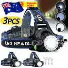 3x Powerful 1200000LM LED Rechargeable Headlight Zoomable Headlamp Head Torch