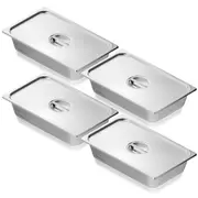4 Pack Hotel Pans, Full Size Anti-Jam Steam Pan with Lid, 0.8mm Thick Stainless Steel Steam Table Pan, 4-Inch Deep Commercial Table Pan, Catering Storage Food Pan, for Industrial &