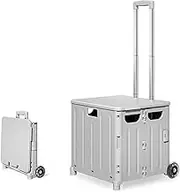 45L Foldable Shopping Trolley with Lid, Boot Cart with Wheels & Telescopic Aluminium Handle, 30KG Capacity Portable Collapsible Utility Trolley Box for Shopping Storage Travel, Grey