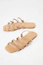 Metallic Strappy Flat Slides - Size 7, Women's Trial Accs