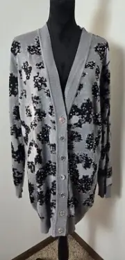 Venus Black & Grey Sequins Leopard Print Cardigan XL Metallic Silver Thread