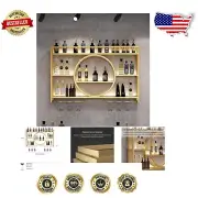Modern Wall-Mounted Gold Wine Rack with Glass Holder - 9 Bottle Capacity