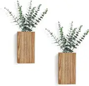 Dahey 2 Pack Wood Wall Planter Vase with Artificial Eucalyptus Farmhouse Wall Hanging Decor Pocket Planter for Indoor Fake Plants Greenery Flowers, livingroom Bedroom Kitchen Home Office Decoration