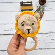 Crochet Lion Rattle Cum Soft Toys - Yellow .