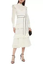 RRP €1245 ZIMMERMANN Wellenlänge Pintucked Midi Kleid AU1 US6 S Spitze