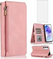 [Asuwish] Mobile Phone Case for Samsung Galaxy A55 5G Case and Screen Protector Card Slot Foldable Leather Wallet Stand A 55 55A A555G Mobile Phone Cases Protective Mobile Phone Cases Tempered Glass
