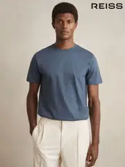 Reiss Airforce Blue Leo Mercerised-Cotton Ribbed T-Shirt (AU4127) | $95