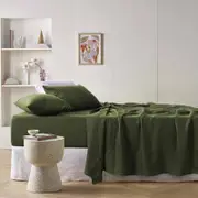 Vintage Design Homewares King Single Olive French Linen Sheet Set