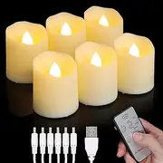 [Daord] Rechargeable LED Tea Lights USB Flameless Warm White Votive Candles with Remote Battery Flickering Tealights Candle for Halloween Christmas Romantic Home Decoration (6 Packs,Warm White)