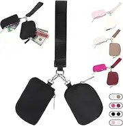 [XSUIOY] Dual Pouch Wristlet Keychain Wallet, Mini Zip Around Wallet for Women, Portable Dual Wristlet Pouch Nylon Coin Purse, Black