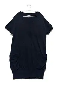 在飛比找Yahoo!奇摩拍賣優惠-DKNY 小羊毛短袖口袋針織洋裝 下擺縮口連身裙
