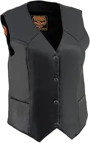 Milwaukee Leather SH1227 Women's Black Leather Classic Western Motorcycle Rider Vest- Front 4-Snap Button Closure