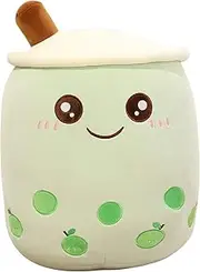 Cartoon Bubble Tea Plush Pillow,Plush Boba Tea Cup Toy Figurine Toy,24/35 cm Cute Bubble Tea Cup Shaped Pillow with Suction Tubes (Green, Small)