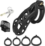 ZJPOJPH BDSM Chastity Belt for Men, Ventilated Penis Cage with 4 Cock Rings Invisible Lock Chastity Cage Sex Toys for Men Couples(XL)