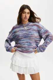 [Cotton On Women] Cotton On Women - Luxe Crew Pullover - Blue space dye S BLUE SPACE DYE