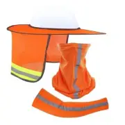 3 Pcs Hard Hat Sun Shade Full Brim Mesh Neck Shield Bandana Face Scarf Orange