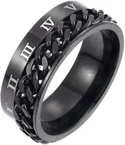 [YiyiLai] Men Jewellery Rotatable Chain Stainless Steel Roman Numerals Band Rings