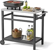 TORVA Outdoor Prep Cart,Portable Dining Table for Pizza Oven, Double-Shelf Patio Grilling Backyard BBQ Grill Cart(Gray Color)