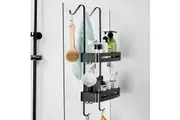 Over the Door Shower Caddy with 2-Tier Rack and Hooks for Shower Storage