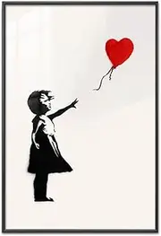 Black Aluminum alloy Framed Banksy Balloon Girl Banksy Red Balloon Girl Canvas Wall Art Banksy Street Art Banksy Poster Banksy Graffiti Wall Decor Banksy Girl with Balloon