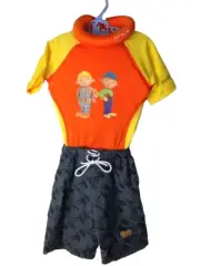 NWT Boys Sz 2 to 3 Bob The Builder Float Swim Suit Rash Top & Shorts Set UPF 50+