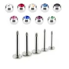 16G CZ Gem Steel Labret Helix Tragus Lip Chin Piercing Ear Stud Ring