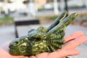 5'' Natural Green jade carved Dragon head Crystal skull decor reiki heal gift 1x