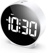 ORIA Digital Alarm Clock, HD LED Display Alarm Clock, Desk Clock Bedside Clock with Dual Alarms, 12/24H, 4 Level Brightness, Snooze Function, USB/Battery Powered, for Bedroom, Office -White