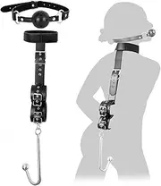 Sex Bondage Collar with Anal Hook & Ball Gag, BDSM Slave Leather Neck to Wrist Bondage Restraints Kit, Kinky Submissive Back Handcuffs Harness Strap, Anal Ball Fetish Couples Sex Game Tool
