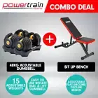 2x 24kg Adjustable Dumbbells W/ Weights Bench Home Gym Exercise Gold