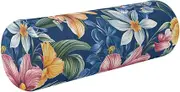 GuoChe Bolster Pillow for Legs Spring Cute Flowers Rustic Blue Neck Roll Pillow Case 5.5" x 17" Round Pillow Insert Pillow Cylinder Decorative Leg Support Pillow