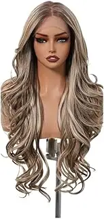 24 inch Long Layer Hair 13x4 Lace Front Wigs For Women Daily Cosplay Body Wave Synthetic Wig(Brown Blonde Highlight)