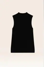 Teresa Tank Top – 100% Wool Super Fine High Neck Ribbed Tank Top, Black / L