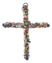 Multicolored Beaded Wall Cross wire-wrapped Metal Cross