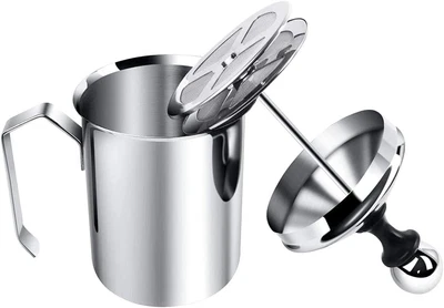 Stainless Steel Manual Milk Frother, Hand Pump Milk Foamer with Filter Screen...