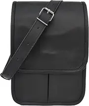 [VR CREATIVES] 12 Inch Black Leather Messenger Crossbody Bag Fits A4 Documents, Men Women Teens Satchel Handbag Sling Shoulder Bags