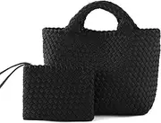 [LIKEBAG] Woven Bag for Women, Neoprene Tote Bag Summer Beach Handbag Purse Retro Handmade Travel Shoulder Bag Set