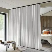 Room Divider Curtains Total Blackout Privacy Curtain Panel Room Thermal Insulated Noise Reduction Curtain for Bedroom Window Living Room Ceiling Track Curtain W 15 ft × H 9ft White.