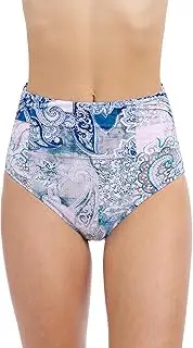 [Profile by Gottex] Karma Women’s Shirred High Waist Bottom in Multi Paisley Print with Front and Back Tummy Control