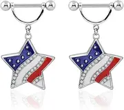 [Godtemrow] 14G American Flag Nipple Rings Dangle Star for Women Girls 316L Stainless Steel Cubic Zirconia Hypoallergenic Nipple Piercing Jewelry 2Pcs