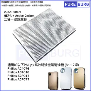 【適用Philip飛利浦】高效濾淨AC4016 AC4076 空氣清淨機HEPA替換濾網濾心含活性碳 (7.8折)