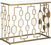 Ashley Furniture Signature Design - Majaci Console Table - Contemporary - Antique Gold Metal - Mirrored Glasstop and Accents