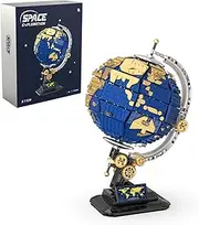 TUOMU World Globe Building Block Set, 1455 PCS Spinning Globe Model Kit with World Map, Educational Building Toy Geographical Science Kit for Kids 8+ and Adults