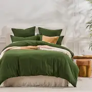 Washed Linen Look Deep Green Quilt Cover Set [ESSBWLL19AO]