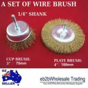 2Pcs set WIRE BRUSH 3" CUP 4" PLATE DIA. WITH 1/4" arbor DRILL paint removal